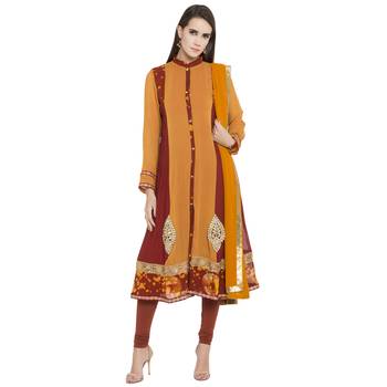 Orange Embroidered Georgette Salwar 1