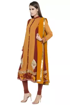 Orange Embroidered Georgette Salwar