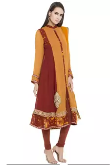 Orange Embroidered Georgette Salwar