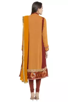 Orange Embroidered Georgette Salwar