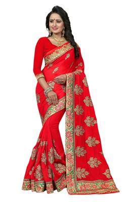 Red Embroidered Georgette Saree With Blouse 1