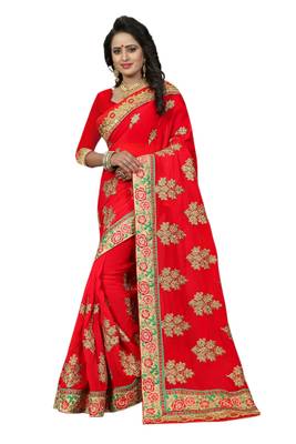 Red Embroidered Georgette Saree With Blouse 2