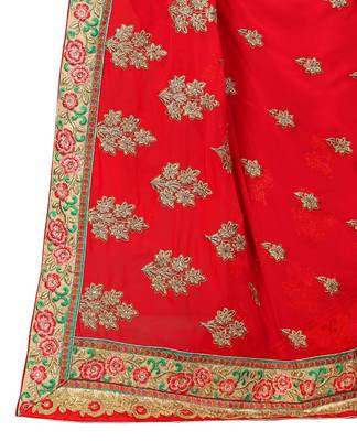 Red Embroidered Georgette Saree With Blouse 4