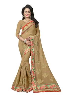 Beige Embroidered Georgette Saree With Blouse 1