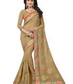 Beige Embroidered Georgette Saree With Blouse