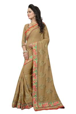 Beige Embroidered Georgette Saree With Blouse 2