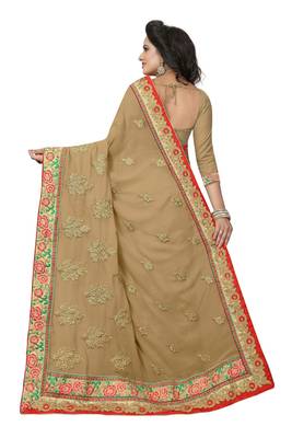 Beige Embroidered Georgette Saree With Blouse 3