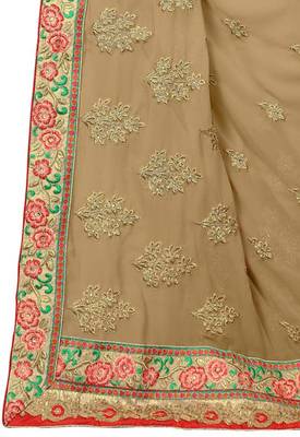 Beige Embroidered Georgette Saree With Blouse 4