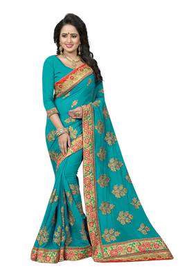 Green Embroidered Georgette Saree With Blouse 1