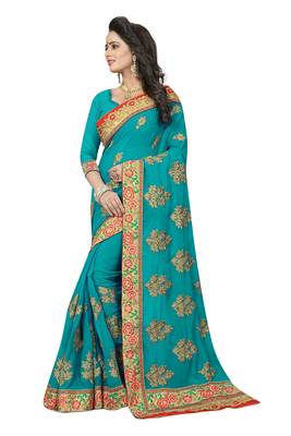 Green Embroidered Georgette Saree With Blouse 2