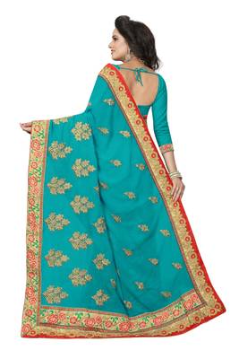 Green Embroidered Georgette Saree With Blouse 3