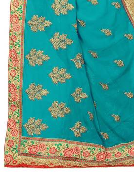 Green Embroidered Georgette Saree With Blouse 4