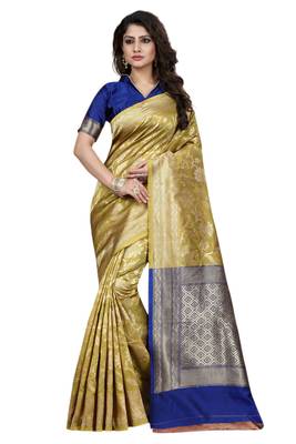 Beige Embroidered Banarasi Saree With Blouse 1