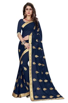 Blue Embroidered Georgette Saree With Blouse 1