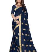 Blue Embroidered Georgette Saree With Blouse