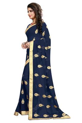 Blue Embroidered Georgette Saree With Blouse 2