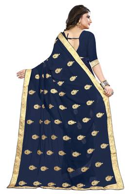 Blue Embroidered Georgette Saree With Blouse 3
