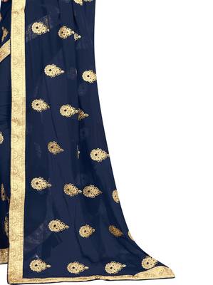 Blue Embroidered Georgette Saree With Blouse 4