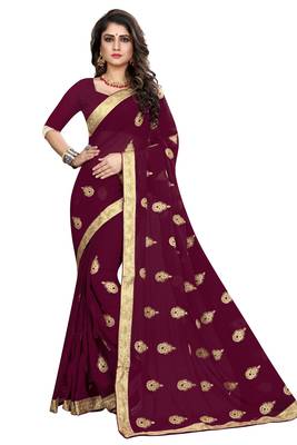 Purple Embroidered Georgette Saree With Blouse 1