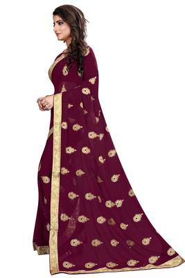 Purple Embroidered Georgette Saree With Blouse 2