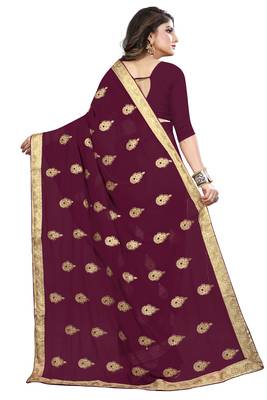 Purple Embroidered Georgette Saree With Blouse 3