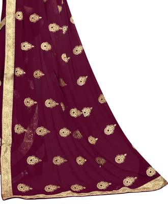 Purple Embroidered Georgette Saree With Blouse 4