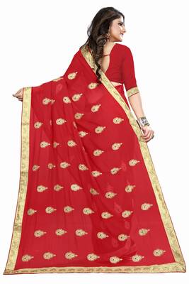 Red Embroidered Georgette Saree With Blouse 3