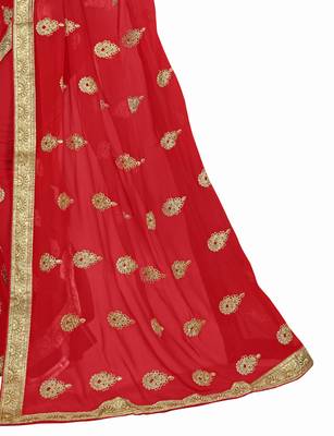 Red Embroidered Georgette Saree With Blouse 4