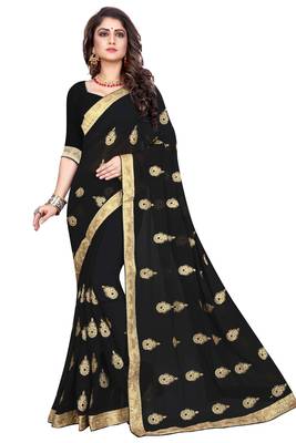 Black Embroidered Georgette Saree With Blouse 1