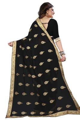 Black Embroidered Georgette Saree With Blouse 3