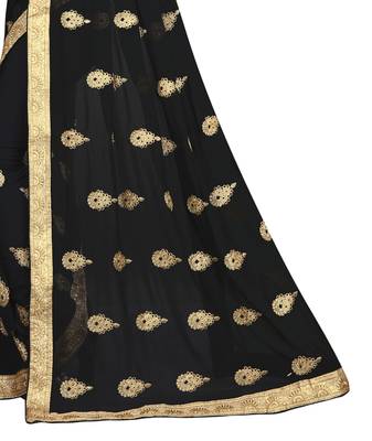 Black Embroidered Georgette Saree With Blouse 4