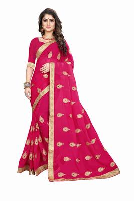 Pink Embroidered Georgette Saree With Blouse 1