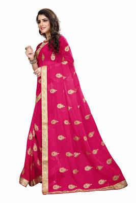 Pink Embroidered Georgette Saree With Blouse 2