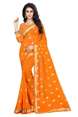 Orange Embroidered Georgette Saree With Blouse 1