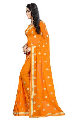 Orange Embroidered Georgette Saree With Blouse 2