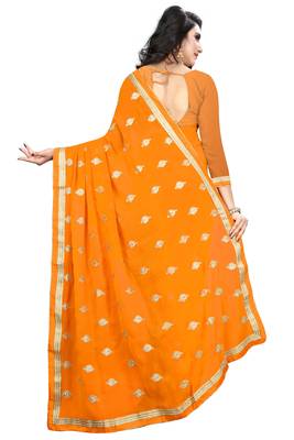 Orange Embroidered Georgette Saree With Blouse 3