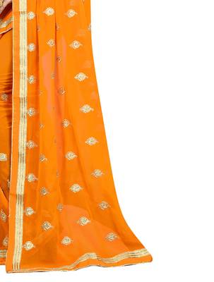 Orange Embroidered Georgette Saree With Blouse 4