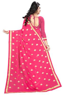 Pink Embroidered Georgette Saree With Blouse 3
