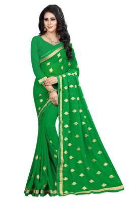 Green Embroidered Georgette Saree With Blouse 1