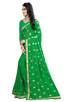 Green Embroidered Georgette Saree With Blouse 2