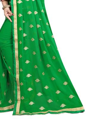 Green Embroidered Georgette Saree With Blouse 4
