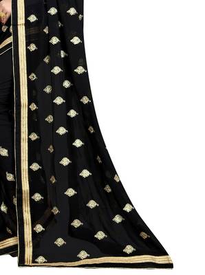 Black Embroidered Georgette Saree With Blouse 4