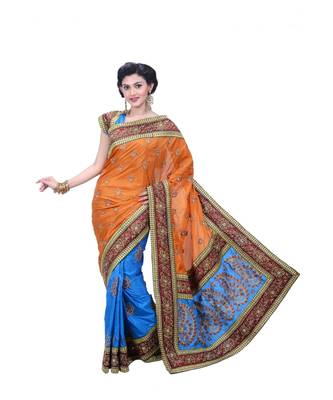 Orange  Embroidered Art Silk Saree With Blouse 1