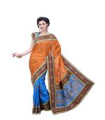Orange  Embroidered Art Silk Saree With Blouse