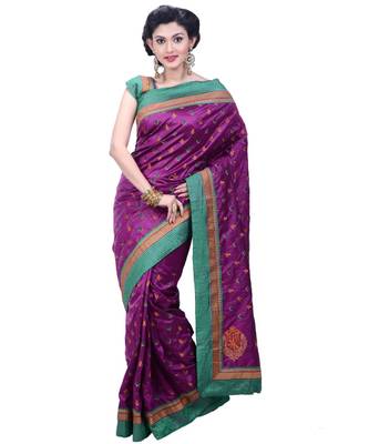 Purple Embroidered Art Silk Saree With Blouse 1