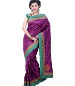 Purple Embroidered Art Silk Saree With Blouse