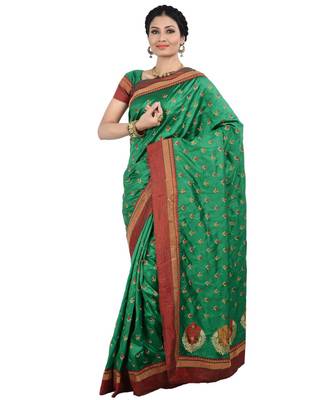 Green Embroidered Art Silk Saree With Blouse 1
