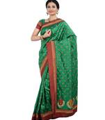 Green Embroidered Art Silk Saree With Blouse