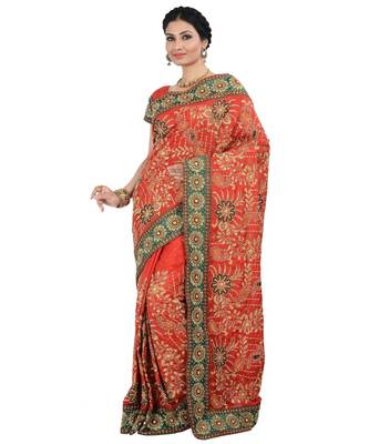 Red Embroidered  Saree With Blouse 1
