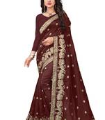 Brown embroidered Art Silk saree with blouse